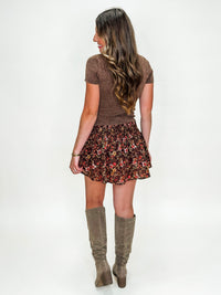 Brown Multi Dainty Floral Ruffle Skirt