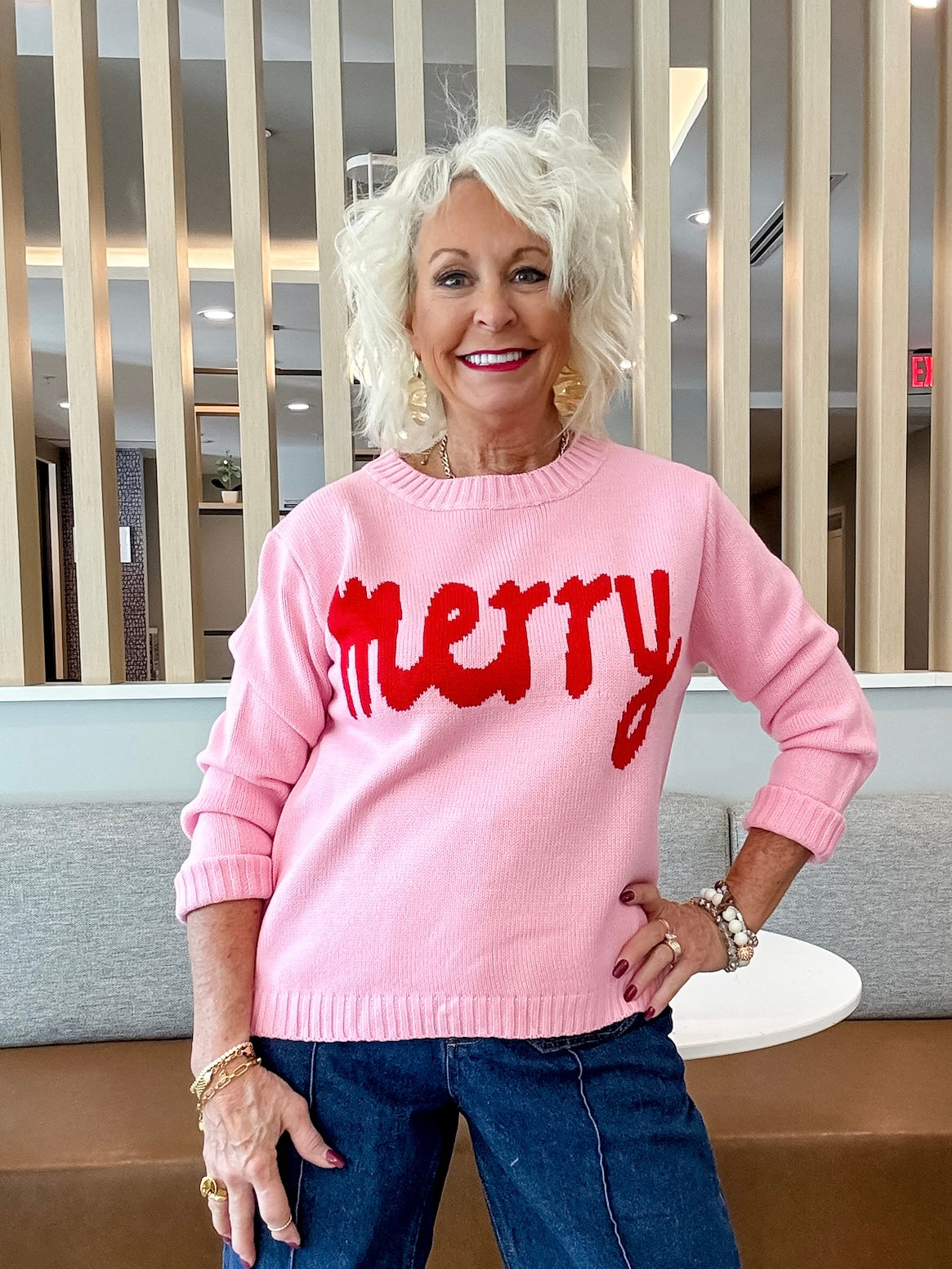 Merry & Bright Pink Holiday Sweater