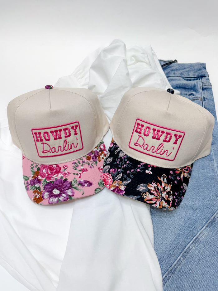 Howdy Darlin’ Trucker Hat - Light Pink Floral