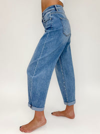 Risen High-Rise Cuffed Mild Barrel Medium Wash Jeans