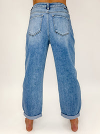 Risen High-Rise Cuffed Mild Barrel Medium Wash Jeans