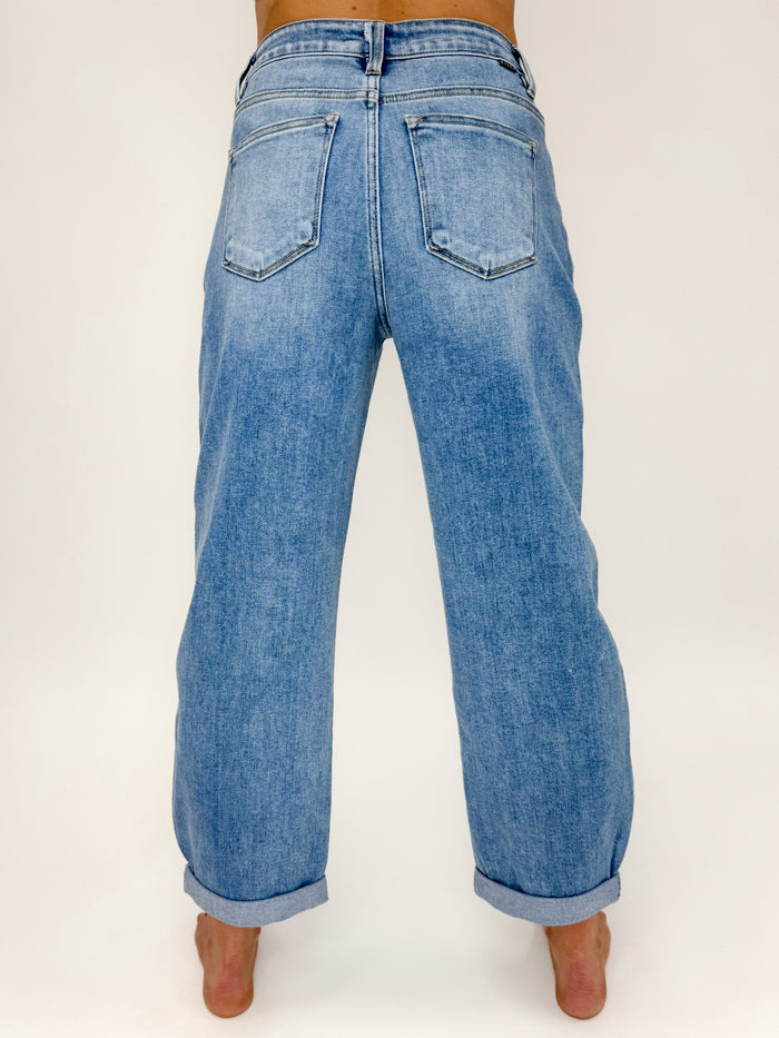 Risen High-Rise Cuffed Mild Barrel Medium Wash Jeans
