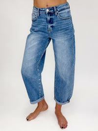 Risen High-Rise Cuffed Mild Barrel Medium Wash Jeans