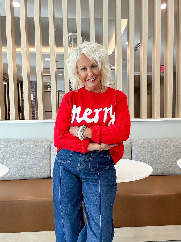 Merry & Bright Red Holiday Sweater