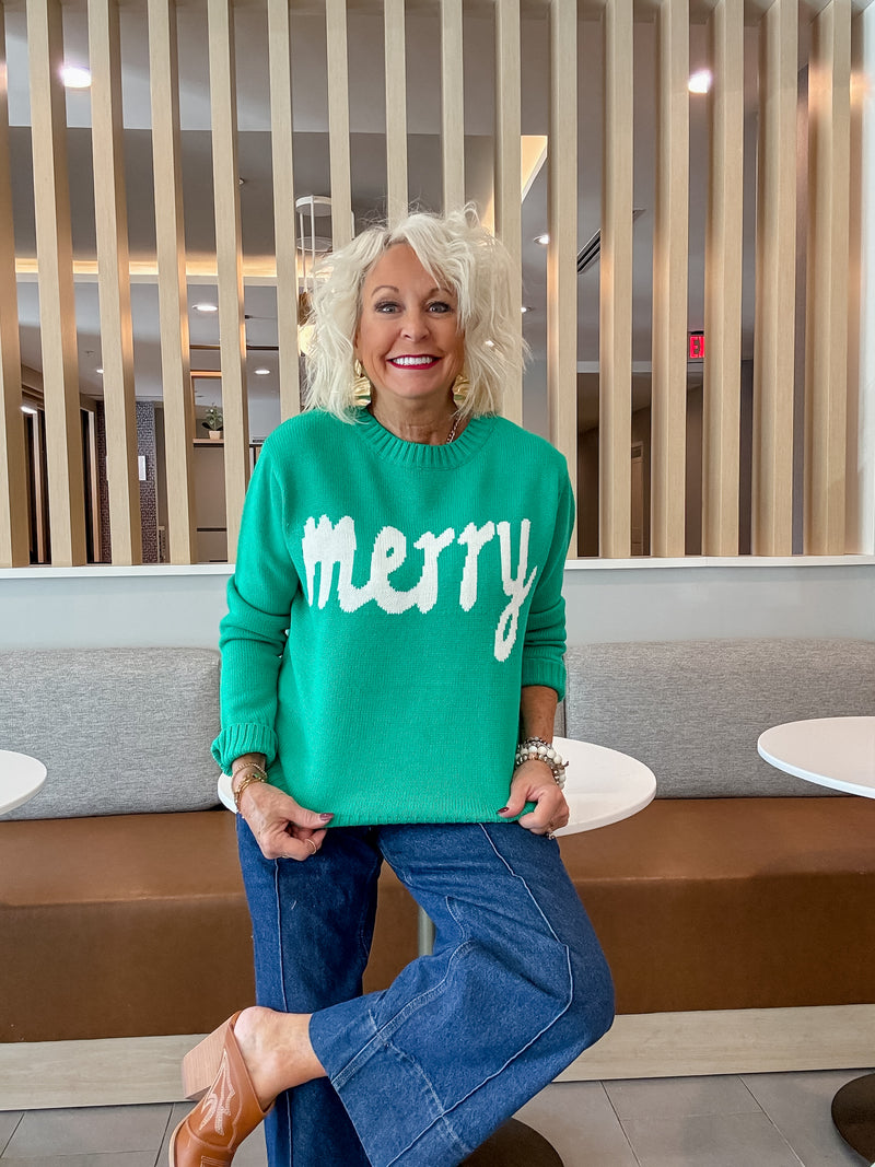 Merry & Bright Green Holiday Sweater