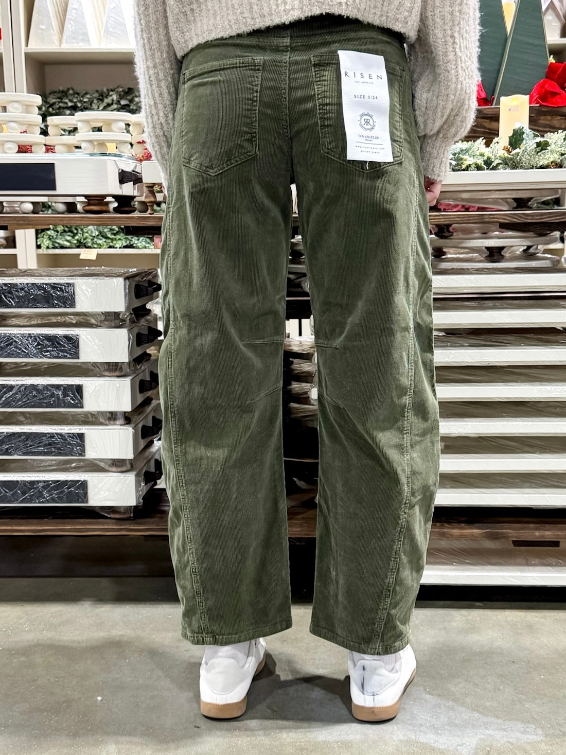 Dark Olive Corduroy Barrel Jeans