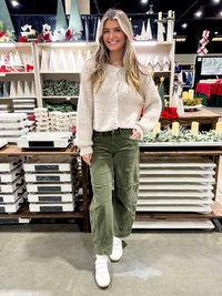 Dark Olive Corduroy Barrel Jeans