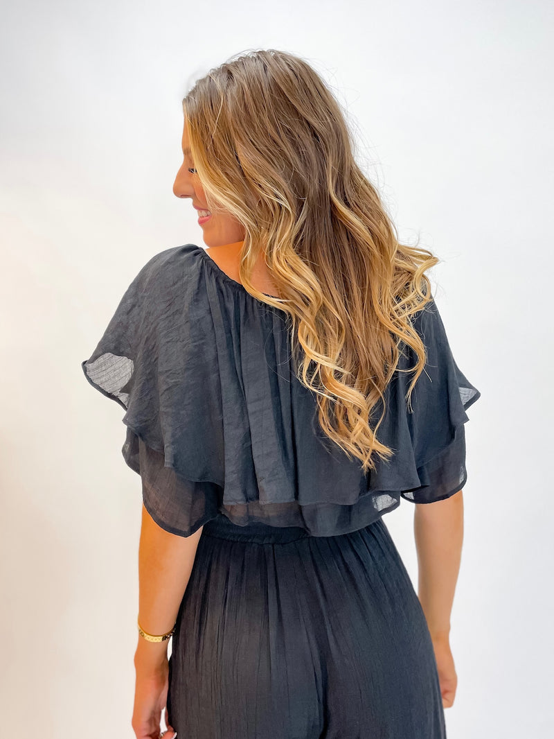 After Kick Off Black Linen Two Piece Set