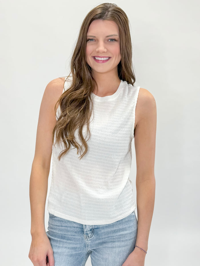 Ivory Crinkle Ruffle Hem Tank