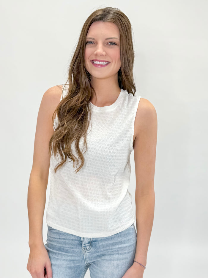 Ivory Crinkle Ruffle Hem Tank