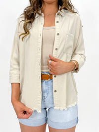 Sunwashed Frayed Button-Down Blouse