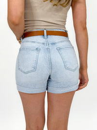 Risen Light Wash Cuffed Denim Shorts