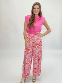 Floral Print Front Slit Pants