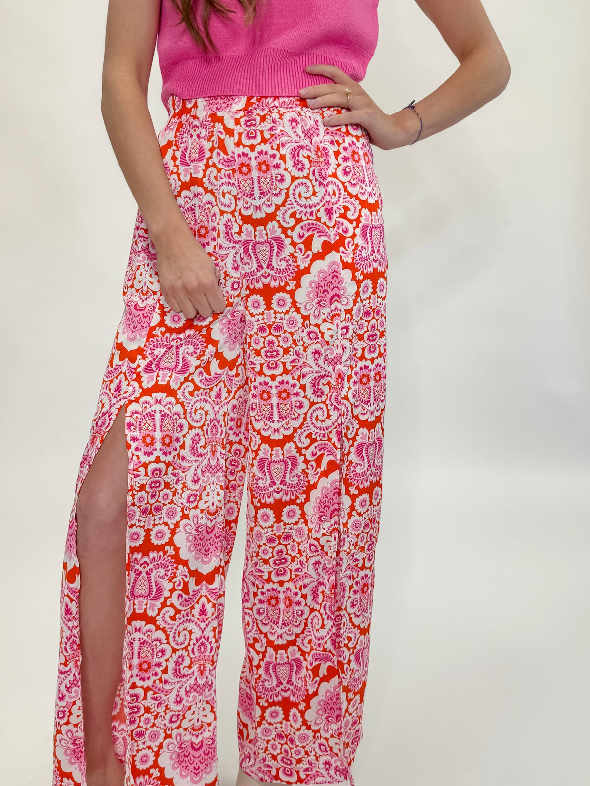 Floral Print Front Slit Pants