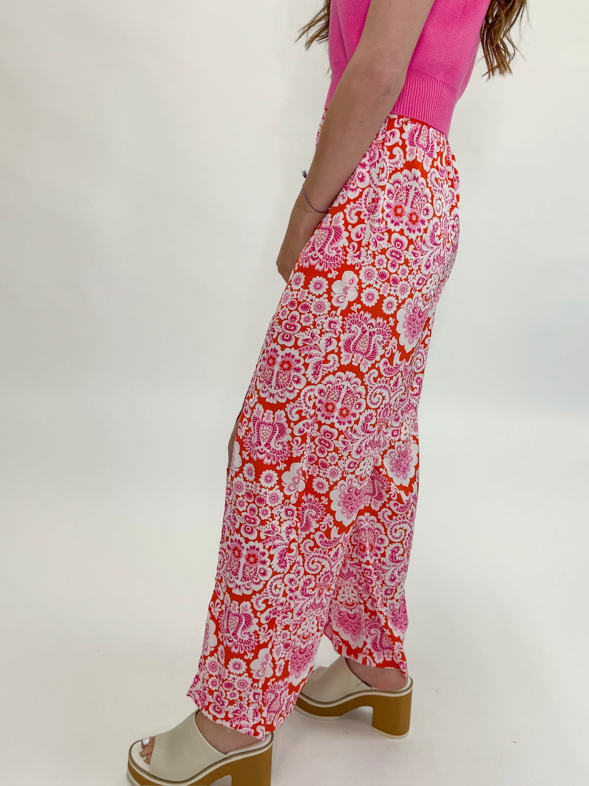 Floral Print Front Slit Pants