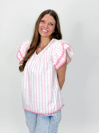 Sugar Stripe Ruffle Sleeve Top