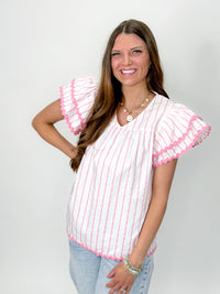Sugar Stripe Ruffle Sleeve Top