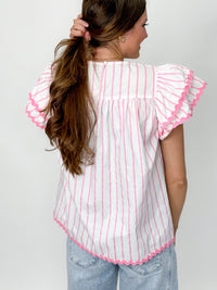 Sugar Stripe Ruffle Sleeve Top