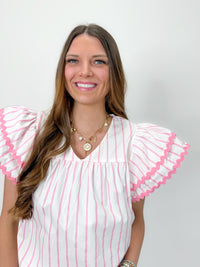 Sugar Stripe Ruffle Sleeve Top