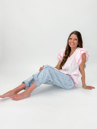 Sugar Stripe Ruffle Sleeve Top