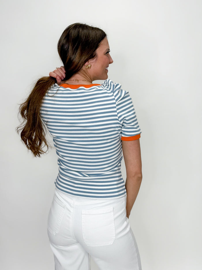 Spring Stride Puff Sleeve Top Denim