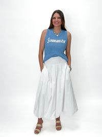 Coastal Lettering Knit Tank Top Blue