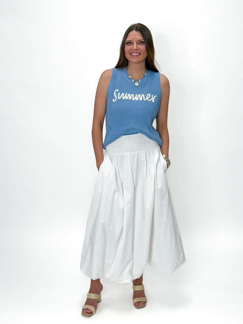 Coastal Lettering Knit Tank Top Blue