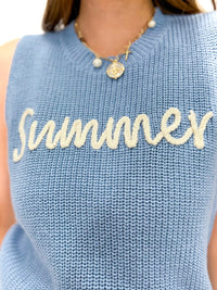 Coastal Lettering Knit Tank Top Blue