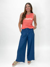 Coastal Lettering Knit Tank Orange
