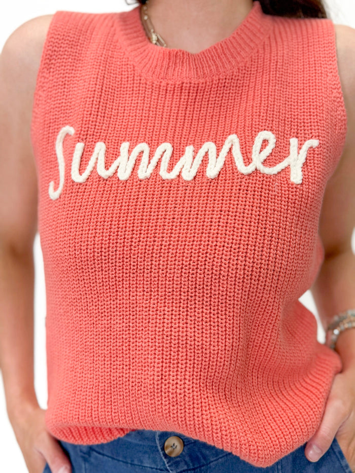 Coastal Lettering Knit Tank Orange