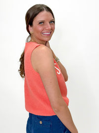 Coastal Lettering Knit Tank Orange