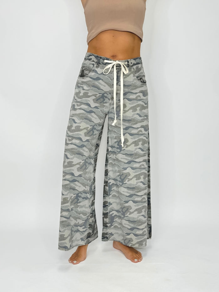 Urban Camo Drawstring Wide Leg Jeans