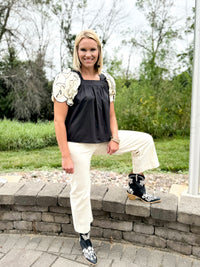 Noir Elegance Puff Sleeve Top