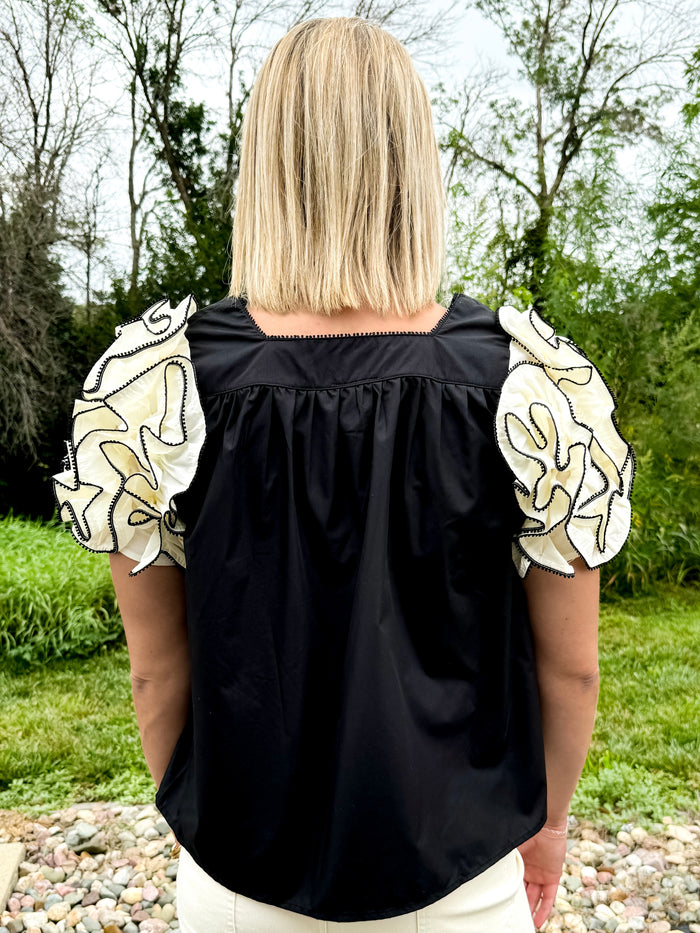 Noir Elegance Puff Sleeve Top