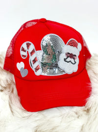 Candy Cane Santa Sequin Hat