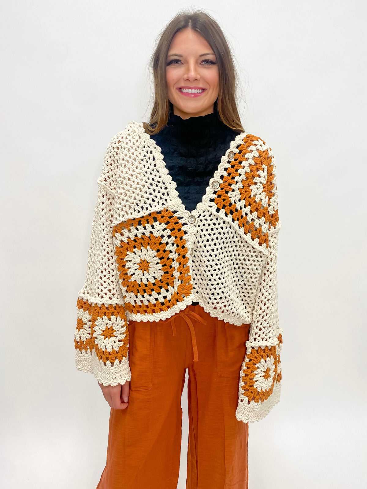 Touch Of Fall Crochet Hooded Cardigan Sweater