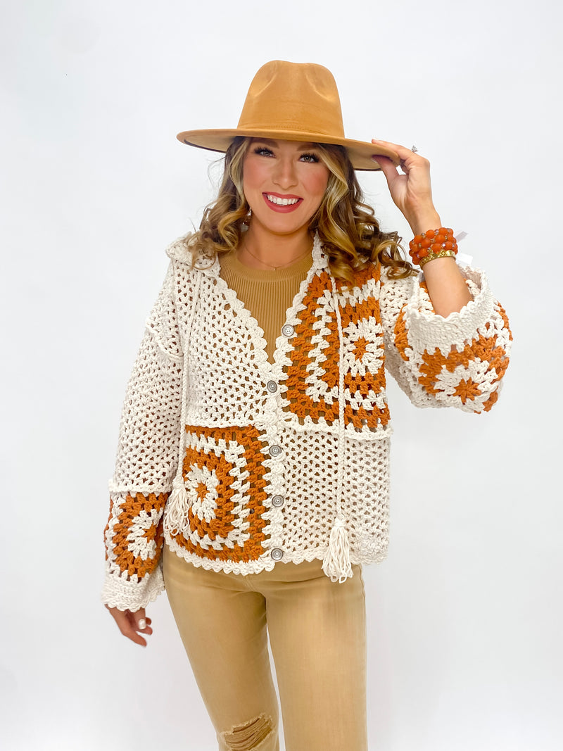 Touch Of Fall Crochet Hooded Cardigan Sweater