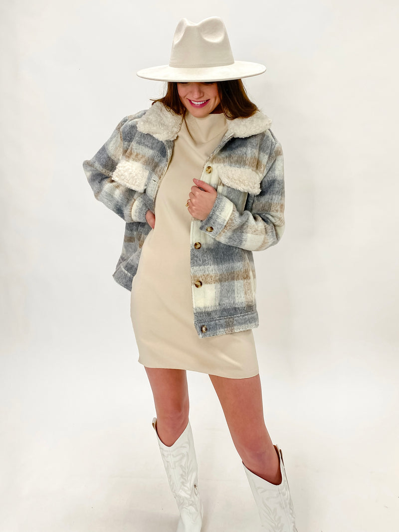 Winter Plaid With Sherpa Collar Coat