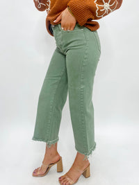 Risen Olive High Rise Tummy Control Wide Leg Cropped Jeans