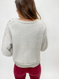 Gray Hairy Knit Sweater With Jewels