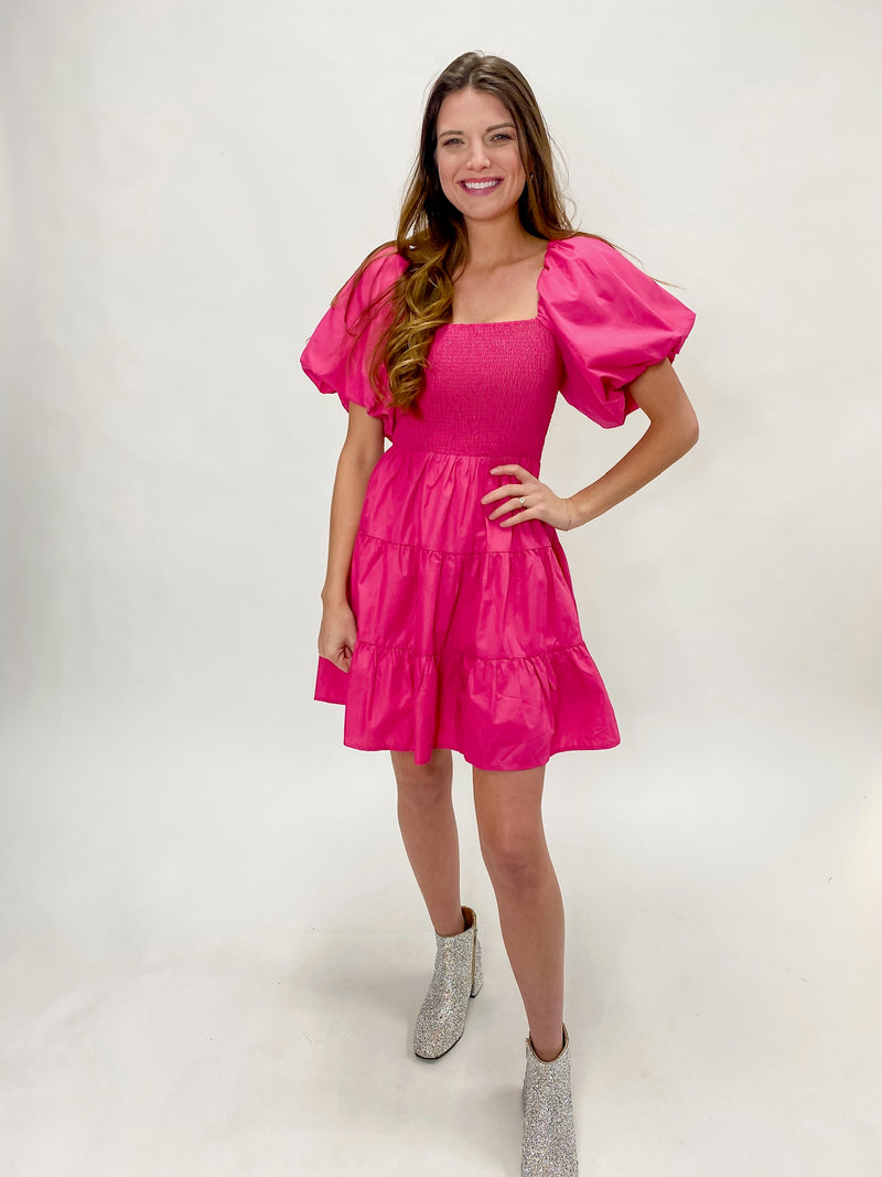 Bright Pink Puff Sleeve Dress