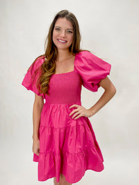 Bright Pink Puff Sleeve Dress