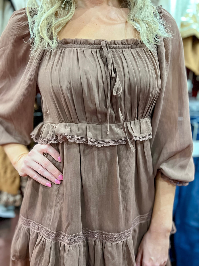 Cocoa Brown Tiered Tie Dress