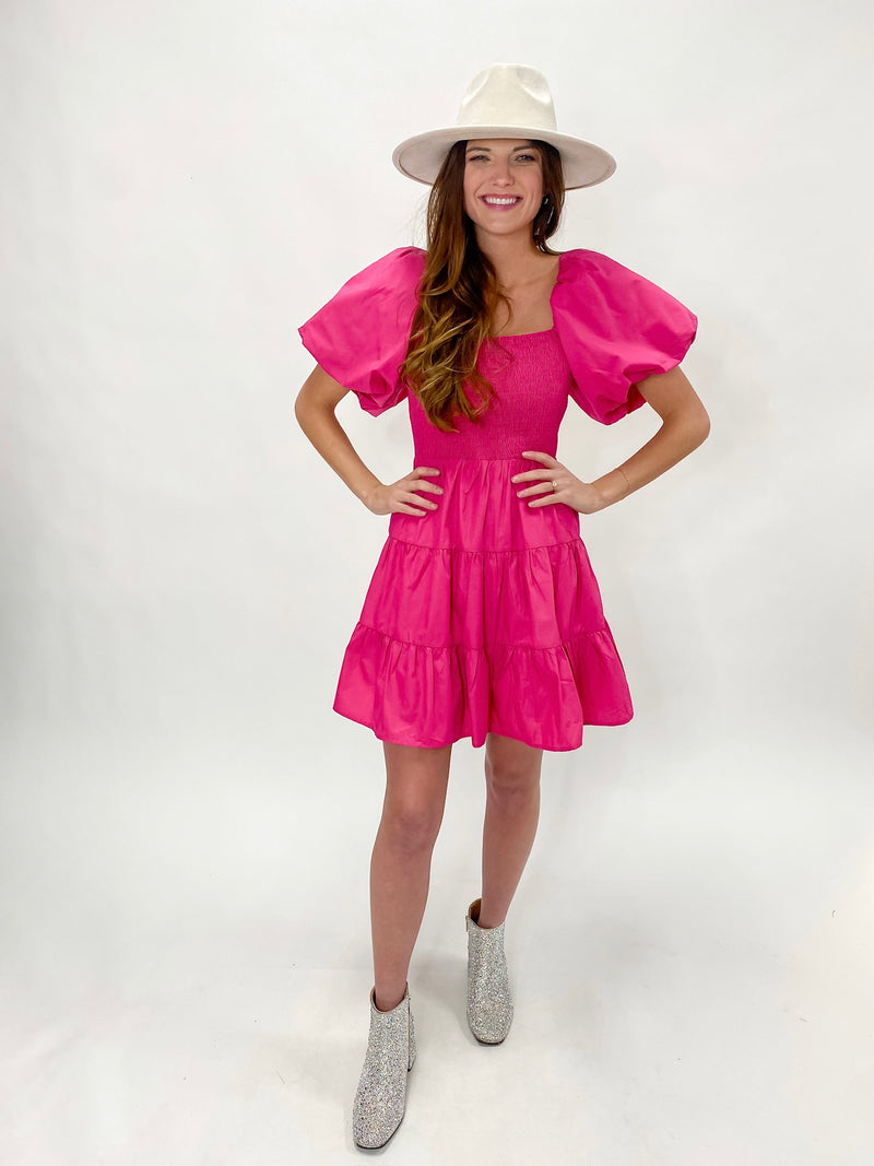 Bright Pink Puff Sleeve Dress