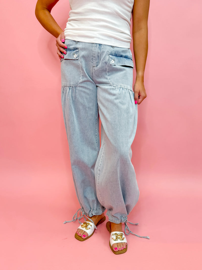 Light Wash Free People Dupe Wide Leg Tie Hem Jeans