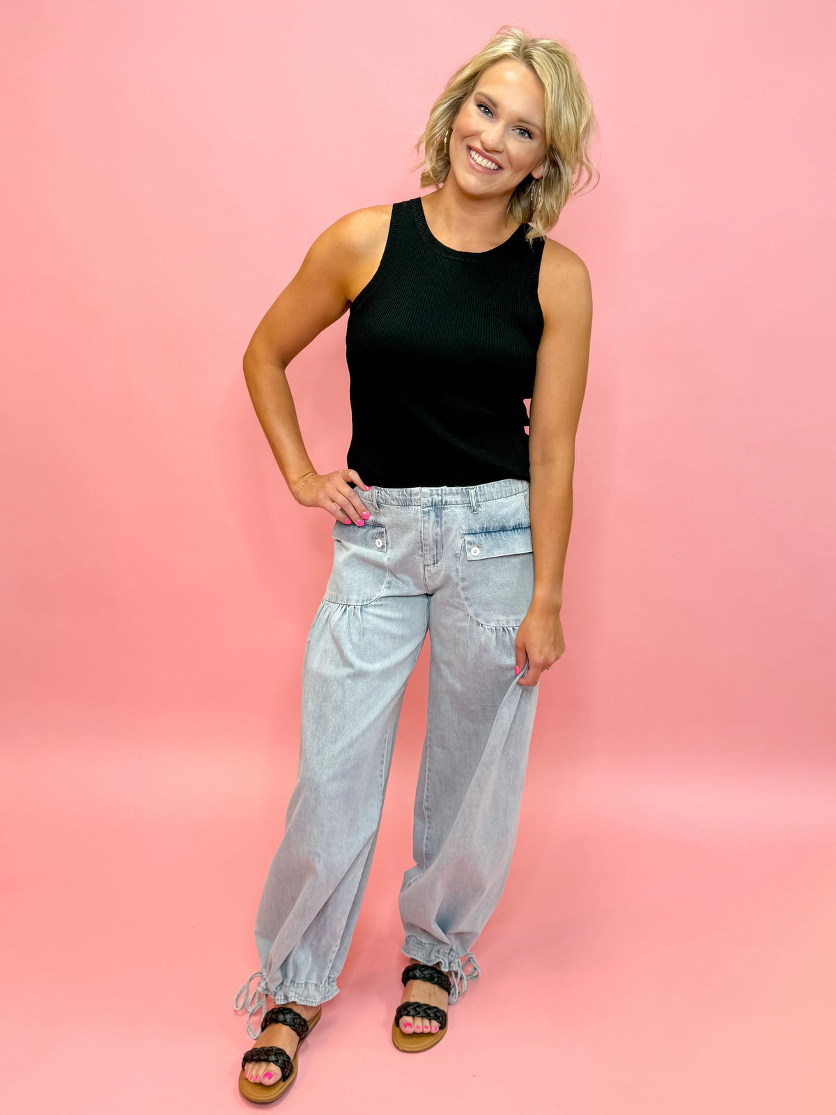 Light Wash Free People Dupe Wide Leg Tie Hem Jeans