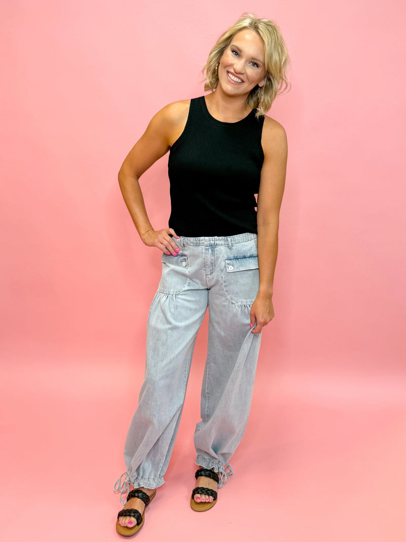 Light Wash Free People Dupe Wide Leg Tie Hem Jeans