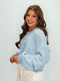Warm Hearts, Chilly Weather Sweater- Blue
