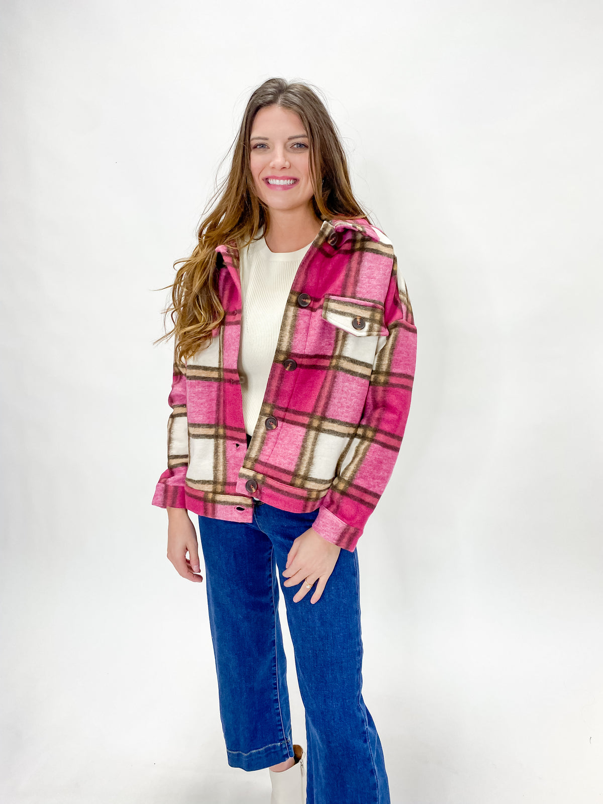Hot Pink Brushed Fleece Plaid Jacket