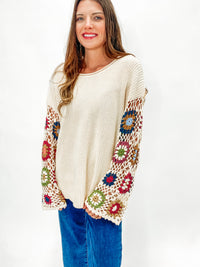 Colorful Crochet Sleeve Sweater
